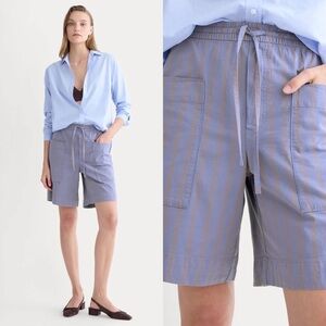 Light Blue Stripe Drawstring Utility Shorts - Women